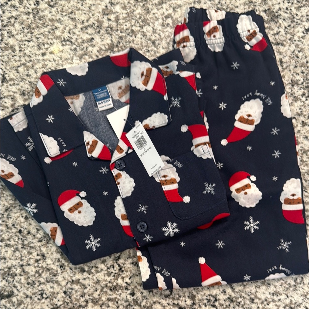 Old Navy Blue and Red Pajama Sets with Festive Santa Design